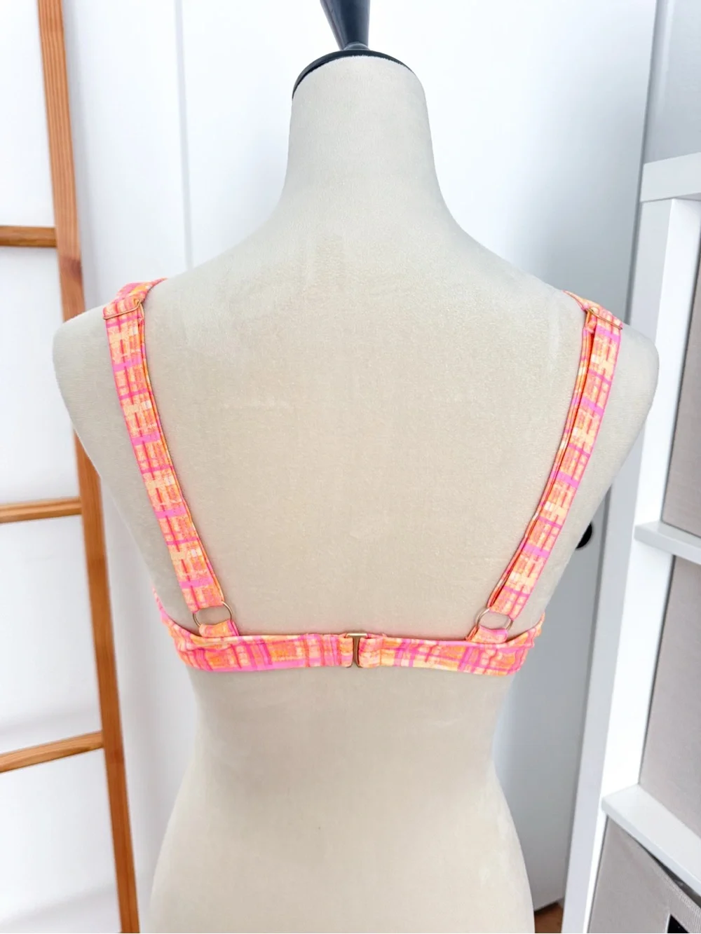 Kulani Kinis Underwire Bralette Bikini Top Peaches Orange Plaid NWT